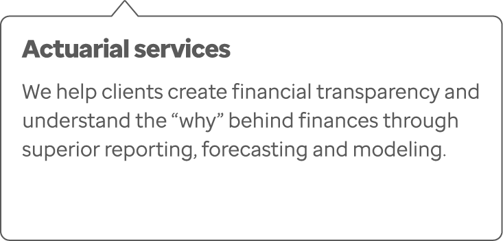 Actuarial services We help clients create financial transparency and understand the “why” behind finances through sup...