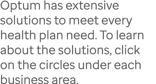 Optum has extensive solutions to meet every health plan need. To learn about the solutions, click on the circles unde...